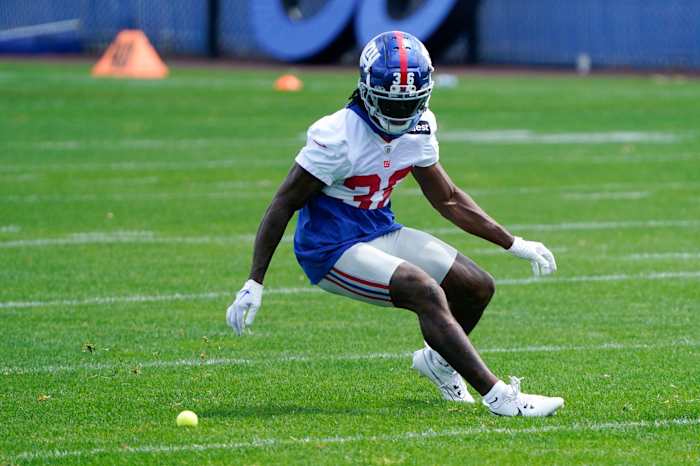 New York Giants rookie cornerback Deonte Banks participates in drills on the first day of mandatory minicamp at the Giants training center in East Rutherford on Tuesday, June 13, 2023.